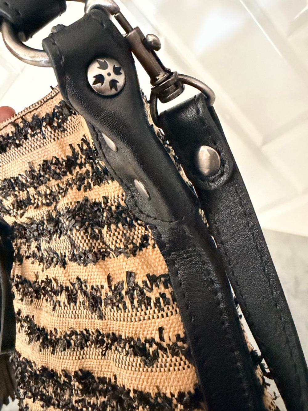 PATRICIA NASH Black and Natural Woven PURSE Bucket Bag - Picture 6 of 6